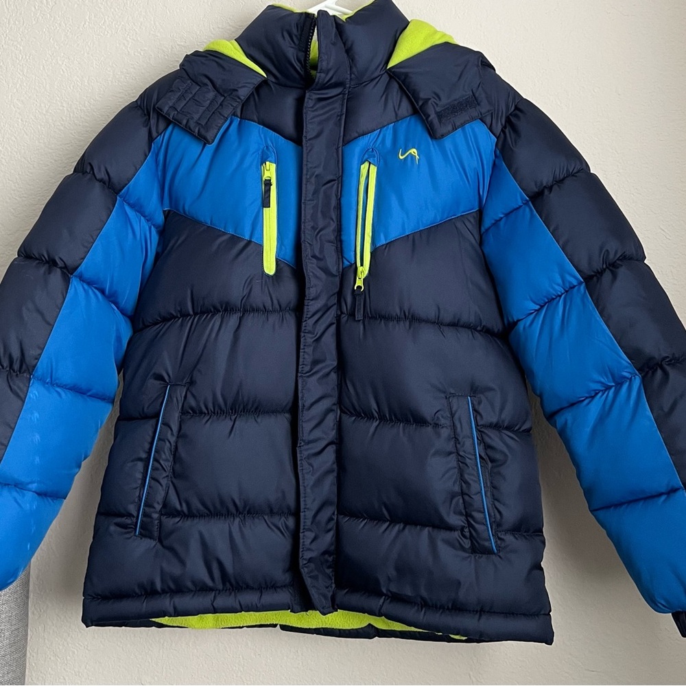 Boys - Youth Jacket Hooded Quilted Puff Blue Green Size L (14/16)